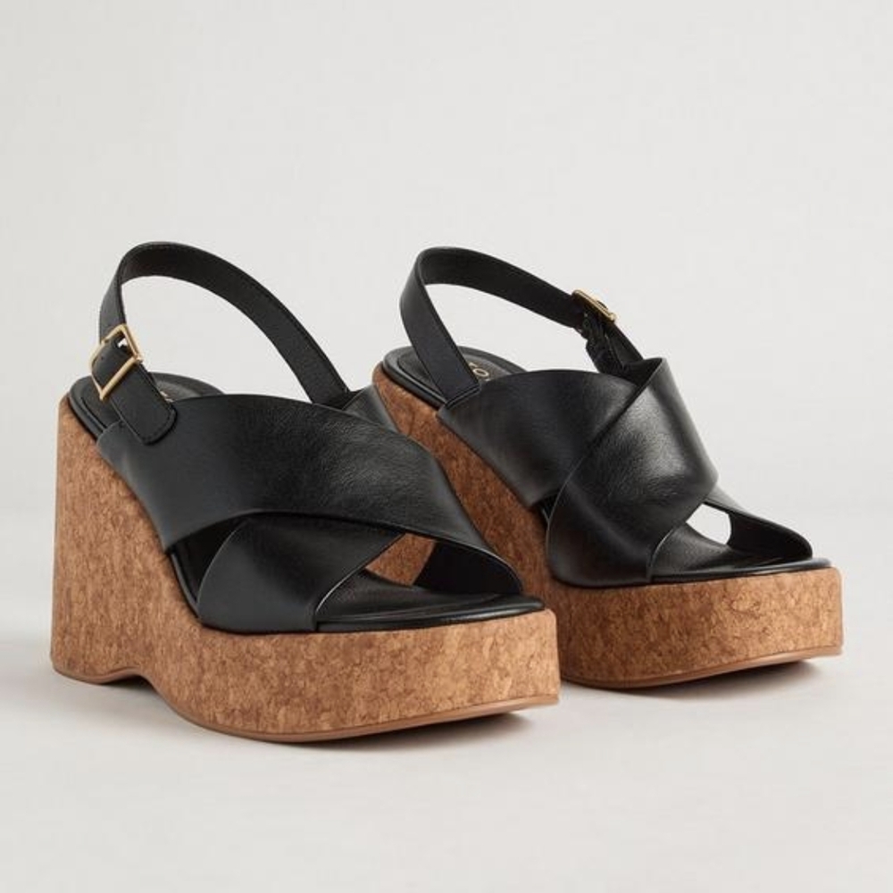 NWOT Torrid Black Wedge Sandals, Size 8WW